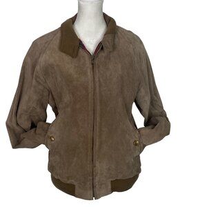 MARK SHALE Men Suede Leather Coat Size M/L 40R Brown Long Sleeve Flannel Lined